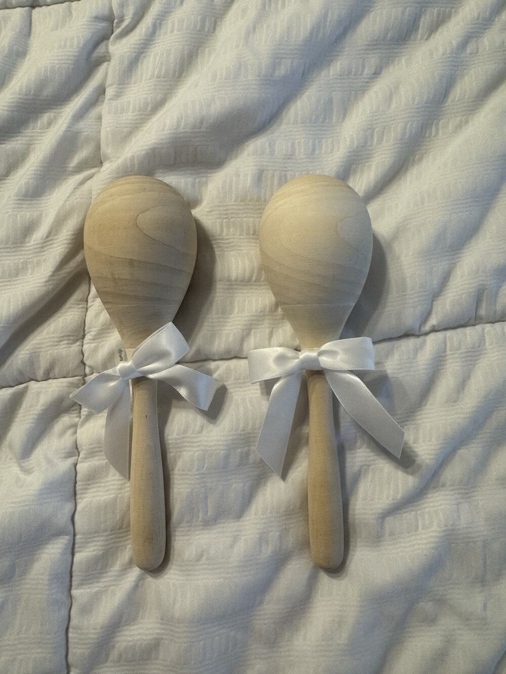 Lot of 2 Wooden Maracas Unfinished Bows DIY party favors crafts